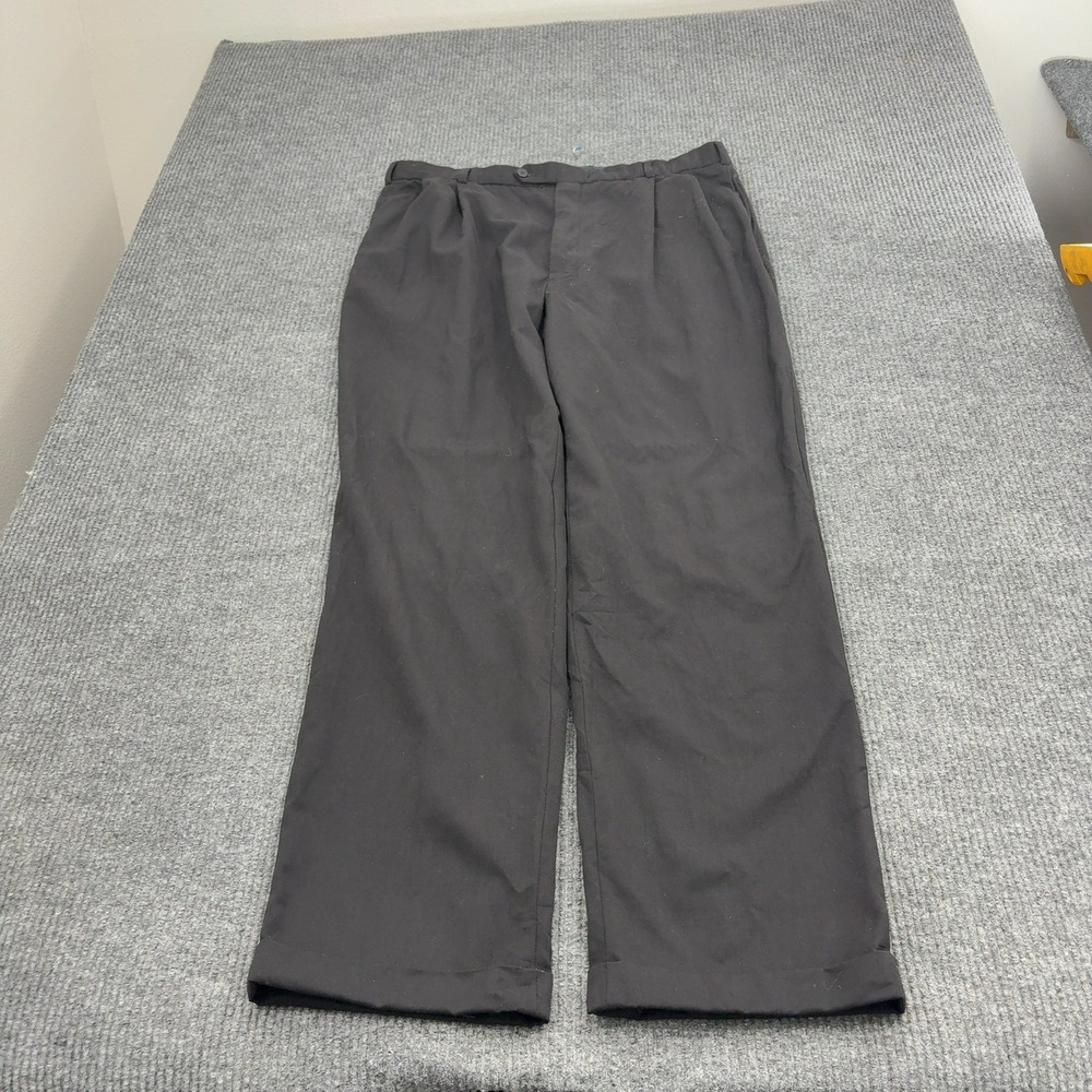 Brooks Brothers Dress Pants Mens 40x34 Black 100% Wool Pleated Cuffed Classic